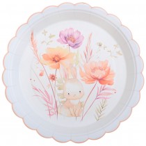 10 ASSIETTES CARTON FESTONNÉ LAPINOU FLEUR 23CM