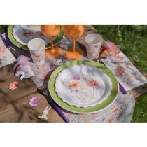 10 ASSIETTES CARTON FESTONNÉ LAPINOU FLEUR 23CM