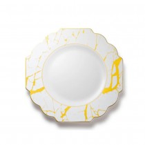 10 ASSIETTES RÉUTILISABLE MARBRÉ 21CM BLANC OR