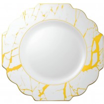 10 ASSIETTES RÉUTILISABLE MARBRÉ 27CM BLANC OR