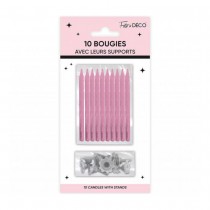 10 BOUGIES AVEC BOBÈCHES ANNIVERSAIRE 7.5CM ROSE