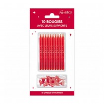 10 BOUGIES AVEC BOBÈCHES ANNIVERSAIRE 7.5CM ROUGE