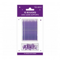 10 BOUGIES AVEC BOBÈCHES ANNIVERSAIRE 7.5CM VIOLET