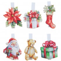 10 PINCES BOIS MOTIFS NOËL 3.5-4.5CM MULTICOLORE