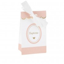 10 SACHETS CARTON BAPTÊME 7.5X12.5X4.5CM ROSE