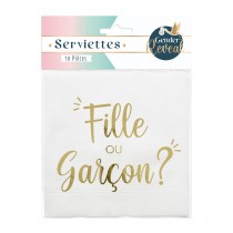 10 SERVIETTES PAPIER GENDER REVEAL 33CM BLANC