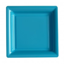 12 ASSIETTES PLATES CARRÉES RÉUTILISABLES 24CM BLEU TURQUOISE