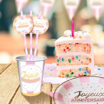 12 PAILLES CARTON ANNIVERSAIRE SUGAR PARTY ROSE