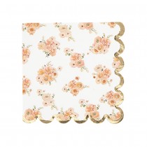 16 SERVIETTES PAPIER FLEURI PEACHY 33CM BLANC