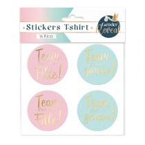 16 STICKERS TEXTILE ROND GENDER REVEAL 6CM