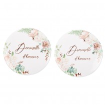 2 BADGES DEMOISELLE HONNEUR BOTANIC ROSE GOLD Ø5CM