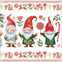 20 SERVIETTES PAPIER GNOMES FUN 33CM BLANC