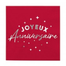 24 SERVIETTES PAPIER ANNIVERSAIRE 33CM ROUGE