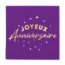 24 SERVIETTES PAPIER ANNIVERSAIRE 33CM VIOLET