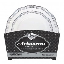 32 ASSIETTES RÉUTILISABLE ARISTOCRATE BLANC ARGENT