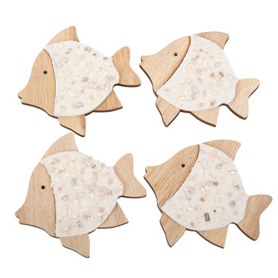 Déco poisson, décoration poisson en bois, pendentif poisson  bois 15cm 3pcs-862276