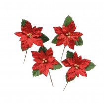 4 TIGES POINSETTIA ARTIFICIEL 6X8CM ROUGE