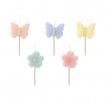 5 BOUGIES CIRE PAPILLONS FLEUR 3.5CM COLORÉ