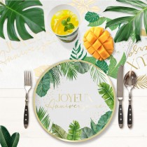 6 ASSIETTES CARTON ANNIVERSAIRE TROPICAL PARTY 23CM