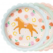 6 ASSIETTES CARTON FESTON CHEVAL FLEUR 18CM PASTEL