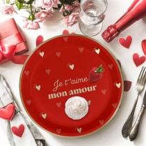 6 ASSIETTES CARTON JE T\'AIME CUR 23CM ROUGE