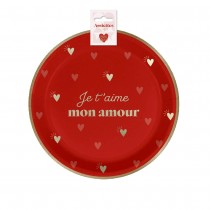 6 ASSIETTES CARTON JE T\'AIME CUR 23CM ROUGE