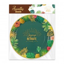 6 ASSIETTES CARTON RETRAITE TROPICAL 23CM VERT