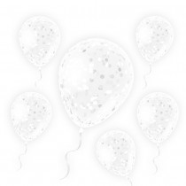 6 BALLONS À CONFETTIS BLANC LATEX 30CM TRANSPARENT