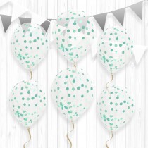 6 BALLONS LATEX AVEC CONFETTIS MENTHE