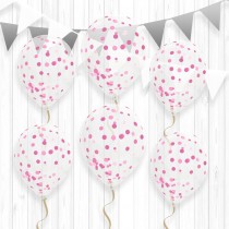 6 BALLONS LATEX AVEC CONFETTIS ROSE