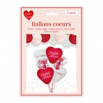 6 BALLONS LATEX CUR AMOUR 35CM ROUGE BLANC