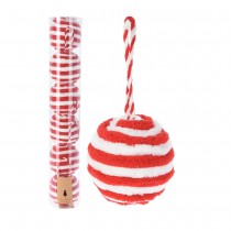 6 BOULES NOËL POLYESTER RAYÉ 6CM ROUGE BLANC