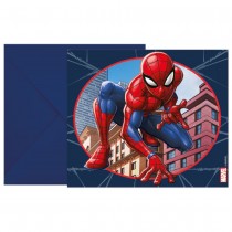 6 CARTONS INVITATION SPIDERMAN CRIME 12X12CM BLEU