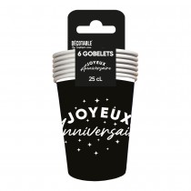 6 GOBELETS CARTON ANNIVERSAIRE 25CL NOIR