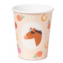 6 GOBELETS CARTON CHEVAL FLEUR 22CL ROSE