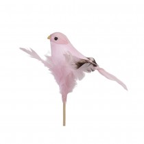 6 PIQUES OISEAU PLUME 10CM ROSE