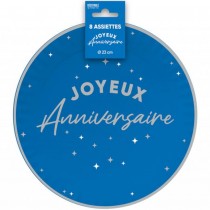 8 ASSIETTES CARTON ANNIVERSAIRE 23CM BLEU