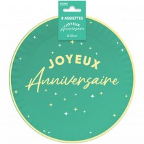 8 ASSIETTES CARTON ANNIVERSAIRE 23CM VERT