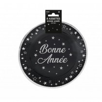 8 ASSIETTES CARTON BONNE ANNÉE ARGENT 23CM NOIR