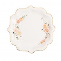 8 ASSIETTES CARTON FLEURI PEACHY 23CM BLANC