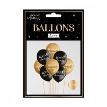 8 BALLONS LATEX BONNE ANNÉE 30CM NOIR OR