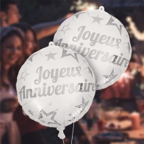 BALLON ALU JOYEUX ANNIVERSAIRE ARGENT