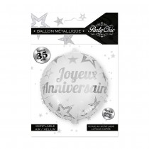 BALLON ALU JOYEUX ANNIVERSAIRE ARGENT