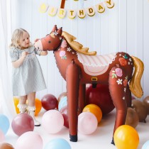 BALLON ALUMINIUM CHEVAL FLEURI 101X105CM MARRON