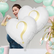 BALLON ALUMINIUM COEUR GENDER REVEAL 35CM BLANC