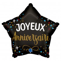 BALLON ALUMINIUM ÉTOILE ANNIVERSAIRE 42X40CM NOIR