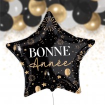 BALLON ALUMINIUM ÉTOILE BONNE ANNÉE 35CM NOIR