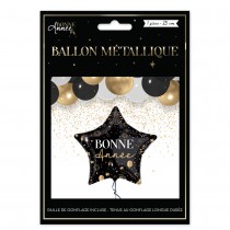 BALLON ALUMINIUM ÉTOILE BONNE ANNÉE 35CM NOIR