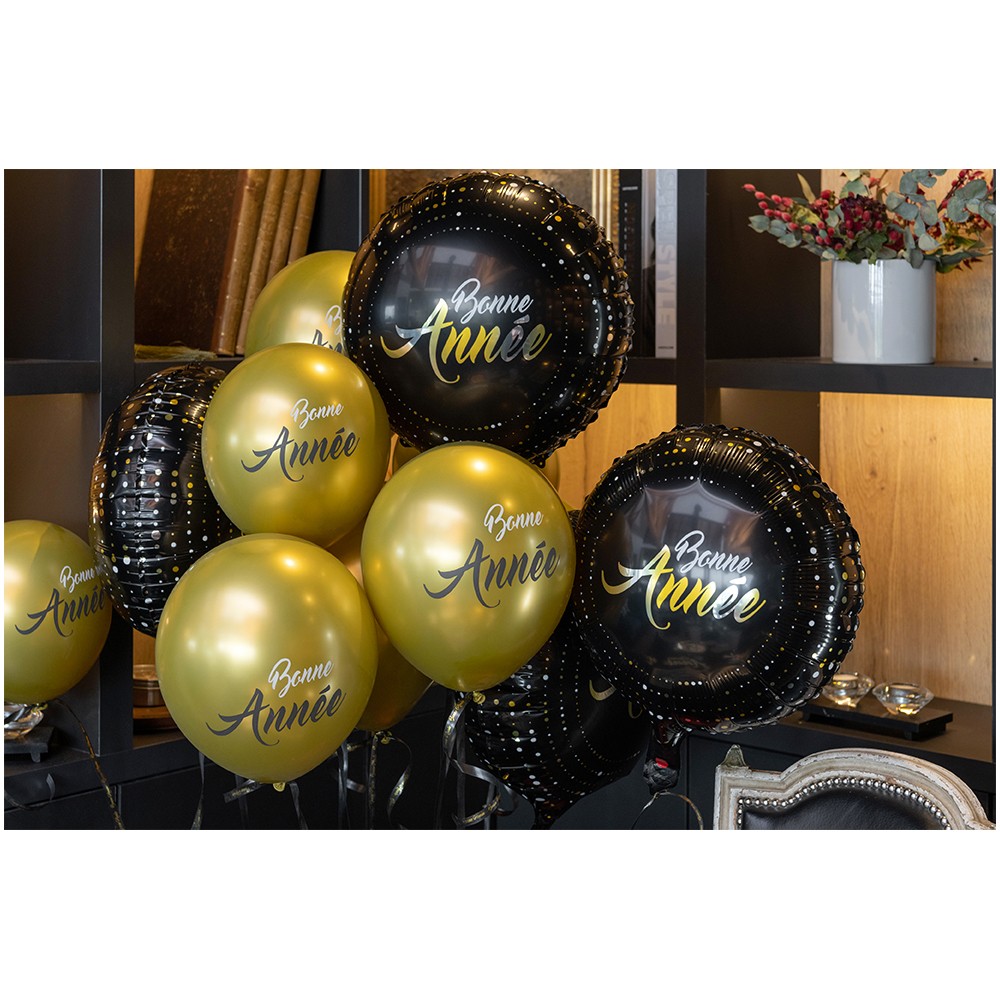 Ballon en aluminium Happy New Year, 45 cm, noir