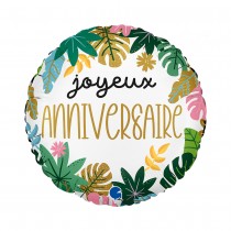 BALLON ALUMINIUM ROND ANNIVERSAIRE TROPICAL 35CM